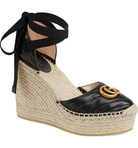 gucci palmyra leather platform espadrille wedges|GUCCI Palmyra leather and espadrille wedge sandals.